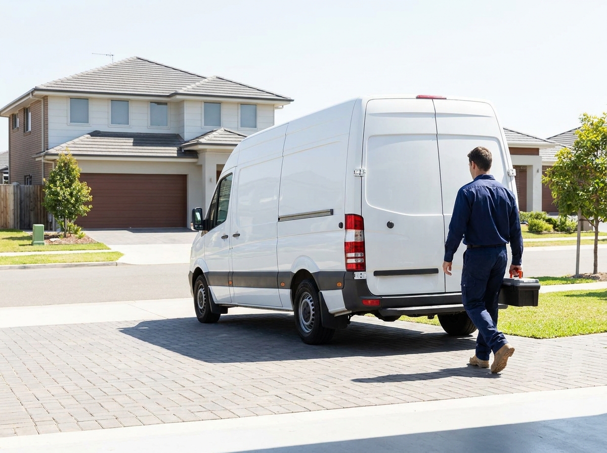 Manny the Plumber service van responding to an emergency call in Los Angeles, CA